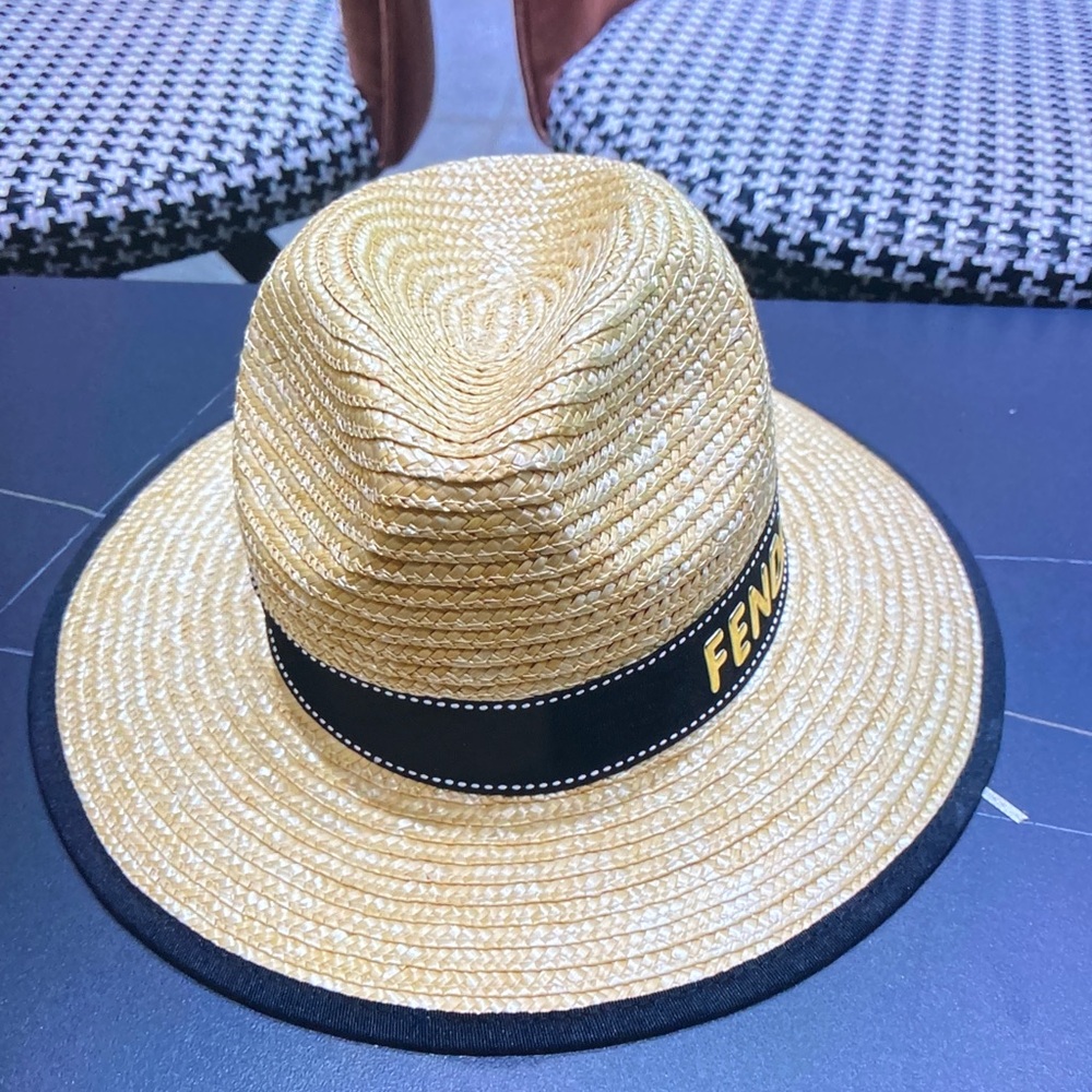 Fendi FF Logo Woven Straw Sun Hat - Picture 2 of 9
